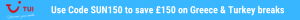 TUI Voucher Code SUN150 Banner